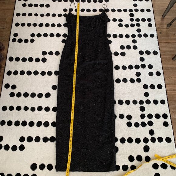 Carmen Marc Valvo Black Beaded Long Evening Formal Maxi Slip Dress Gown - Picture 15 of 16